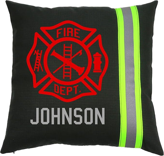 Firefighter Personalized Black Maltese Cross Pillow