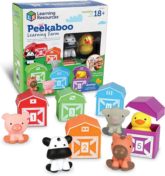 Learning Resources Peekaboo Learning Farm - 10 Pieces, Ages 18+ Months Toddler Learning Toys, Counting and Sorting Toys, Farm Animals Toys,Stocking Stuffers
