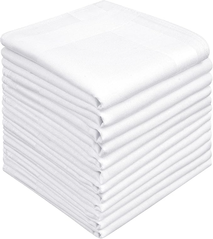 Zenssia Men's Pure Cotton Handkerchiefs with Hem, Bulk Set Hankies