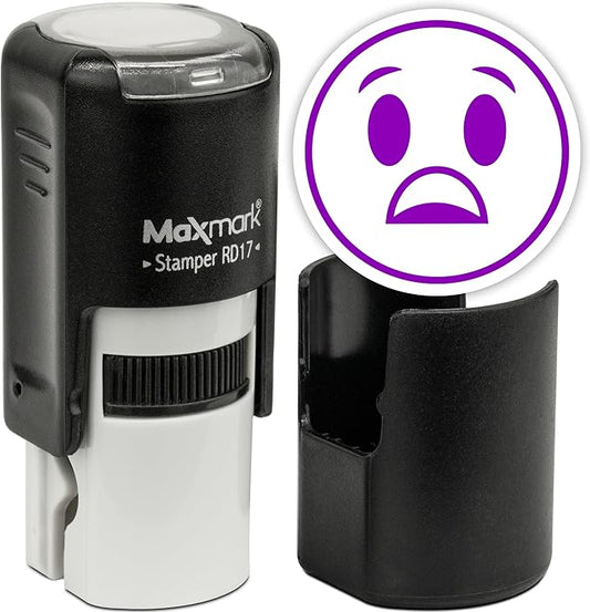 MaxMark Round Self Inking Emoji Stamp - Surprised - Purple Ink