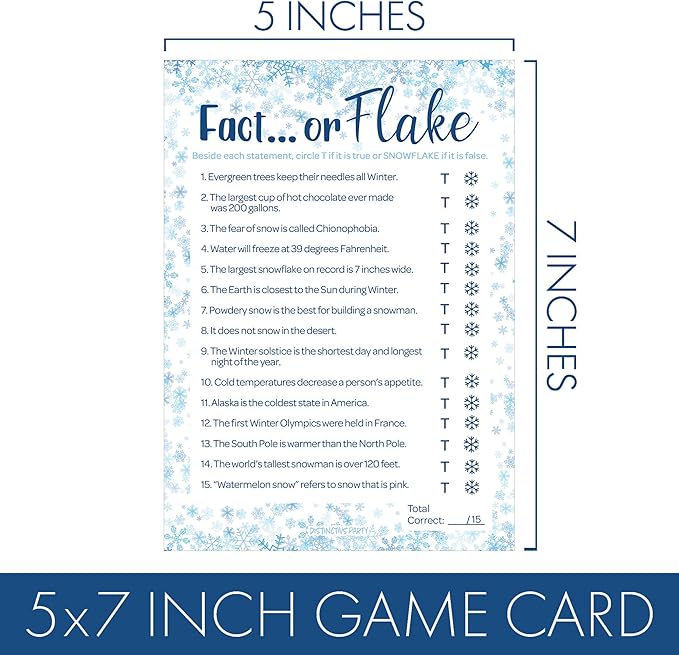 DISTINCTIVS Winter Holiday Party Games Emoji Picture Guessing and Fact or Flake Winter Trivia 2 Game Bundle for Kids - 25 Dual Sided Cards