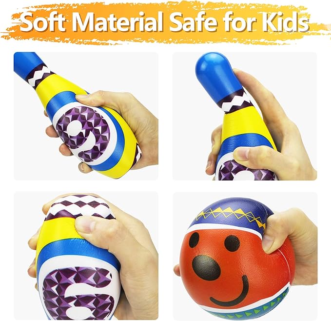iPlay, iLearn Kids Bowling Toys Set, Toddler Indoor Outdoor Activity Play Game, Soft 10 Foam Pins & Two Balls Playset, Educational, Birthday Party Gift for 18 24 Months, 2 3 Year Old Children Boy Girl