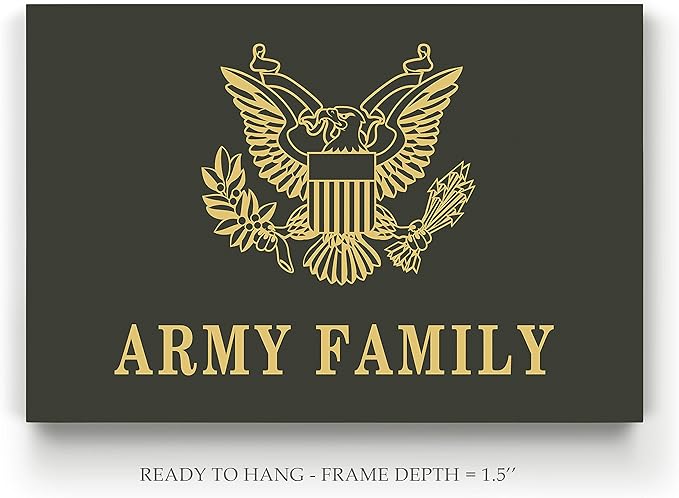 Renditions Gallery Canvas Nationalist Wall Art Paintings & Prints Artwork Golden American Army Crest Modern Patriotic Canvas Military Decorations for Bedroom Office Kitchen - 24"x32" LT25