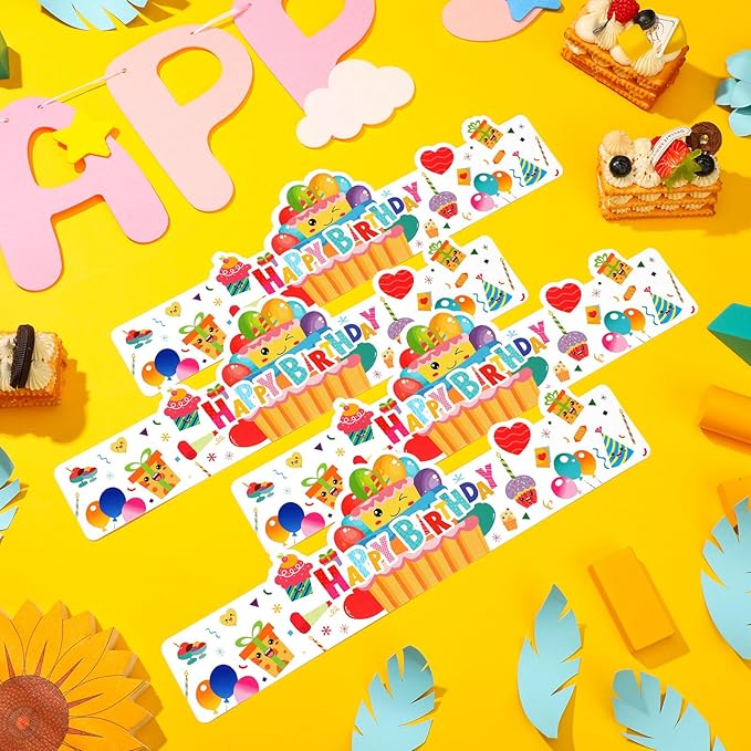 Outus 42 Pack Happy Birthday Crowns for Kids Classroom with Elastic Band for Teachers Students Kindergarten Party