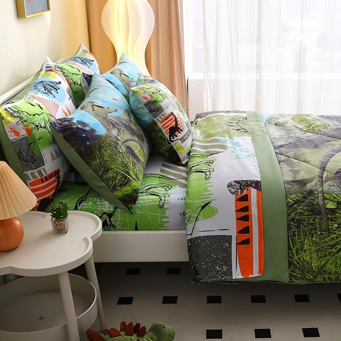 Dinosaur Bedding Set - 9Pc Full Comforter Set with Sheets for Kids, 3D Dinosaur Comforter & Sheets