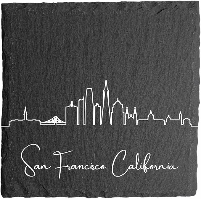 Blue Ridge Mountain Gifts - San Francisco CA Skyline Coasters, Set of 4 - San Francisco California Souvenir, Slate Coasters with Minimalist Skyline, Housewarming Gift for Friends, Family, & Neighbors
