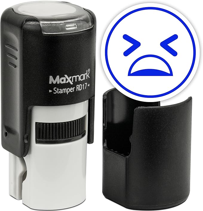 MaxMark Round Self Inking Emoji Stamp - Pain - Blue Ink