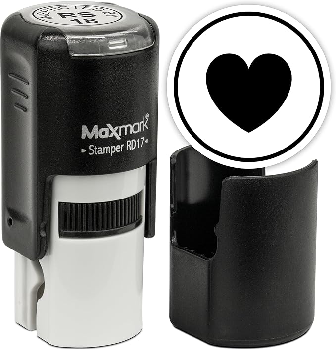 MaxMark Round Self Inking Emoji Stamp - Heart - Black Ink