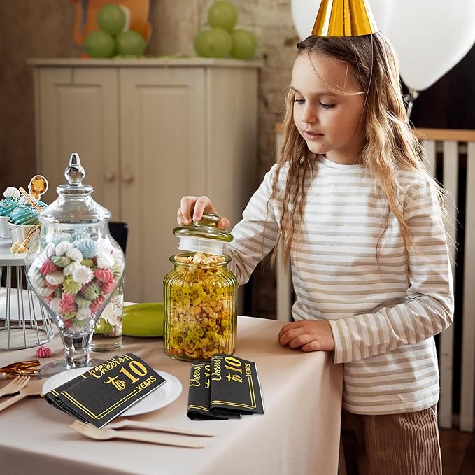 10th Birthday Cocktail Party Napkins-50PCS 13 * 13 inches Cheers to Years Disposable Paper Napkins for Birthday Wedding Anniversary Decorations Party Props Supplies Black and Gold (10th Napkins)