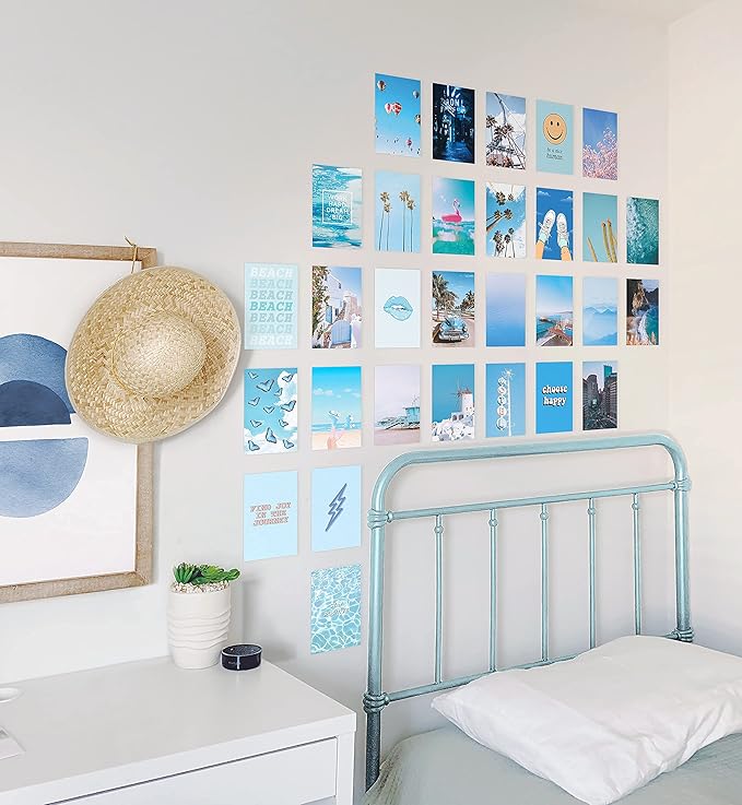 Haus and Hues Photo Collage Kit for Wall Aesthetic Decor Beach Aesthetic Posters for Wall Collage | Blue Room Decor (Blue Set of 30)