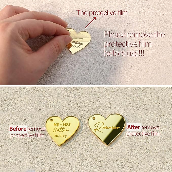 30Pcs Custom Wedding Mirror Tags with Holes,Personalized Acrylic Heart Tags,Lettering Name Logo for Baby Shower Favor Valentines Day Handmade Items Wedding Favors Birthday Party