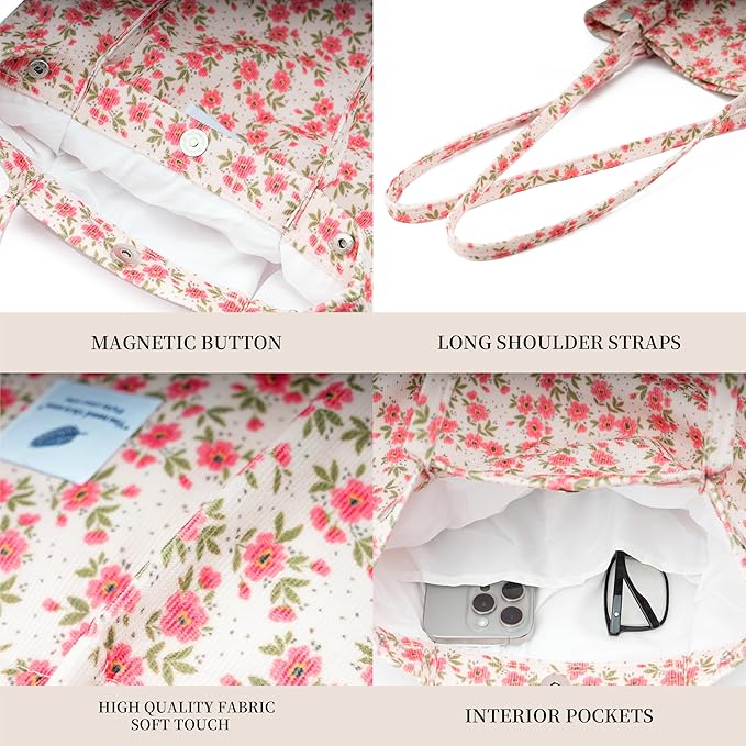 Corduroy Tote Bag Cute Tote Bags for Women Shoulder Bag with Inner Pocket for Work Beach Travel and Shopping Grocery