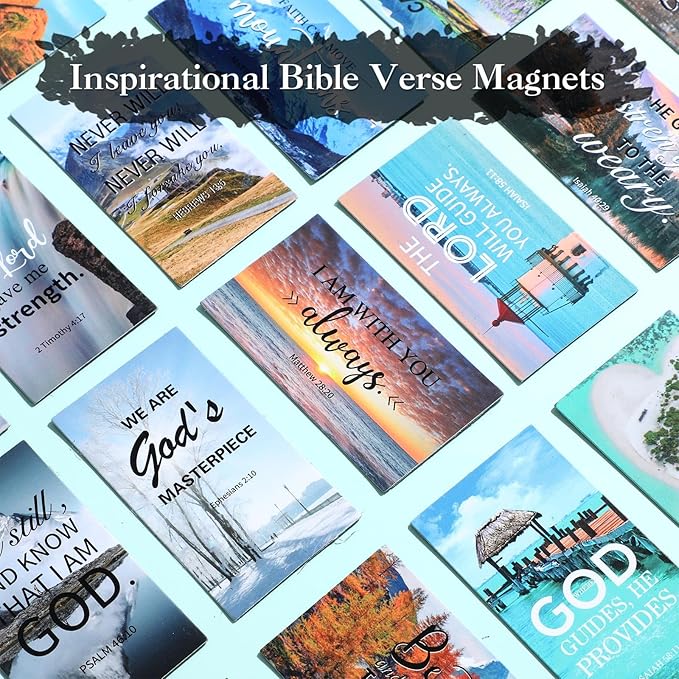 Blosssound 60 Pcs Inspirational Christian Magnets with Bible Verses Religious Refrigerator Magnet Motivational Quotes Fridge Scripture Positive Gifts for Home Office School Locker Decor(Scenery)
