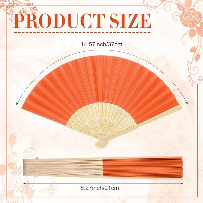 Yinkin 24 Pack Folding Fans Bamboo Handheld Folded Craft Hand Japanese Chinese Fans for Weddings Bridal Dancing Church DIY Decoration Women Gift Party Favors (Orange)