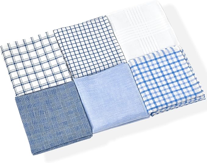 Gifts Cotton Handkerchiefs 100% Soft Cotton 12-Pack White handkerchif and Blue cotton handkerchief for Men and Women