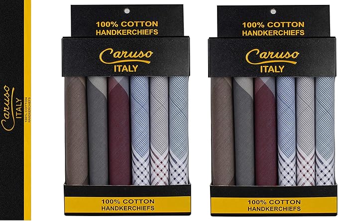 Caruso Italy 100% Cotton Men's Italia Handkerchief | Luxurious, Soft, and Ultra-Absorbent Handkerchief For Men | 50cm X 50cm