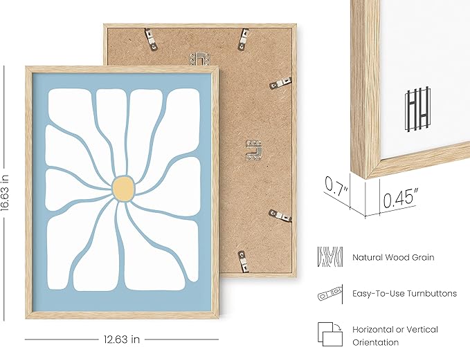HAUS AND HUES Daisy Artwork Danish Pastel Decor - Floral Wall Art, Blue Flower Poster for Dorm, Indie Poster for Room Aesthetic, Indie Kid Room Art Print (Beige Framed, 12x16)