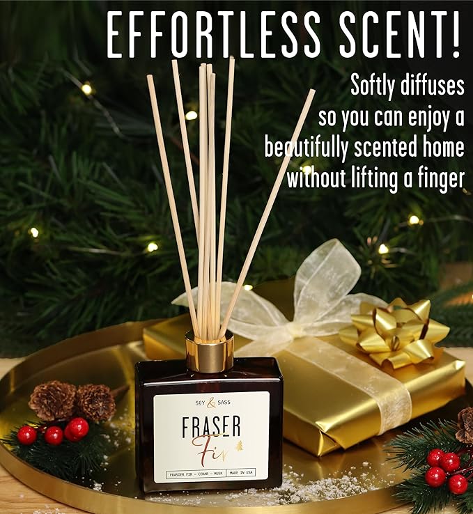 Fraser Fir Diffuser, Christmas Tree Diffuser - w/Pine Balsam, Cedar & Citrus I Infused w/Essential Oils I Christmas Décor I 3.75 OZ Oil I Long-Lasting Scent Lasts 4-6 Month's I Made in The USA