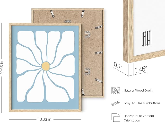 HAUS AND HUES Blue Aesthetic Daisy Artwork, Indie Room Posters, Trendy Wall Art, Danish Pastel Decor (Beige Frame, 16x20)