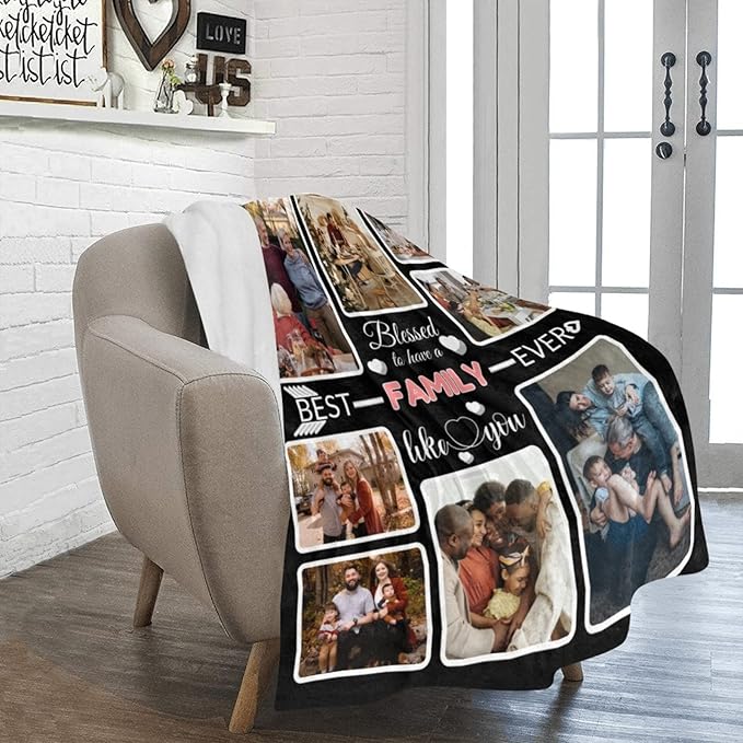 Custom Blanket Gifts for Family, Customized Blankets with Photos, Make a Personalized Bed Throws to My Family, Custom Souvenir Throw Blanket for Best Family Ever, 8 Collages Made in USA