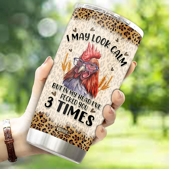Personalized Chicken Tumbler Funny Rooster Gifts for Women Insulated Stainless Steel 20oz With Lid Travel Cup Coffee Mug Water Bottle Gift for Her Girl Friends