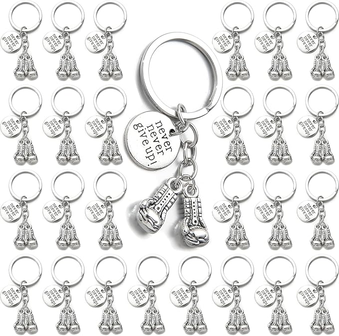 PHAETON 20PCS Never Give Up Boxing Keychain Boxing Gloves Charm Keyring Inspirational Gifts for Boxers Boxing Coach Boxing Keychain Fitness Gifts Boxer Fan GiftSport Lover