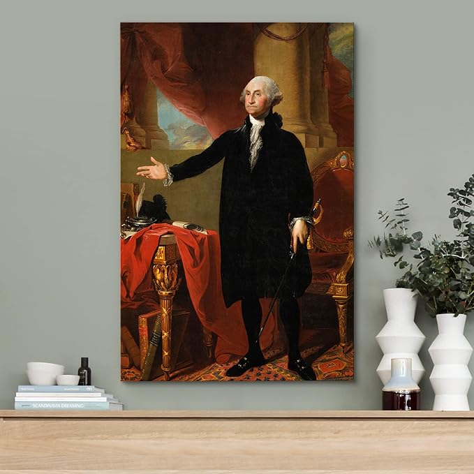 wall26 Canvas Print Wall Art Portrait of George Washington in Office People Pop Culture Historical Realism Famous Closeup Colorful Multicolor Classical for Living Room, Bedroom, Office - 24"x36"
