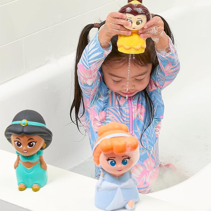 Disney Princess - 5 Piece Bath Squirter Bucket Set -Bath Toys for Baby and Toddlers - Includes Organizer Bucket - Store Bath Time Water Toys