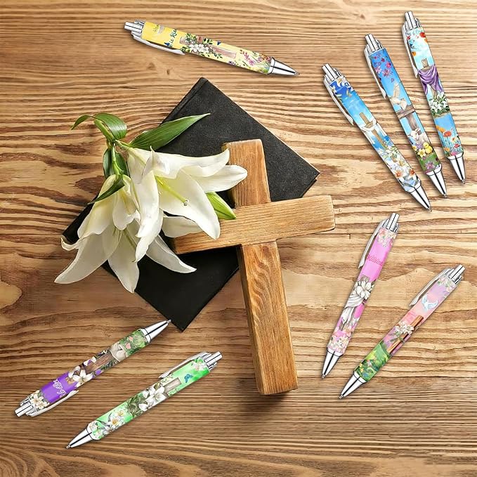 He Is Risen Religious Ballpoint Pens Set – Easter Cross Faith-Inspired Writing Pens with Encouraging Bible Messages – Smooth Black Ink Pens for Church Services, Ministry Outreach, Easter Gifts, 8 Pack