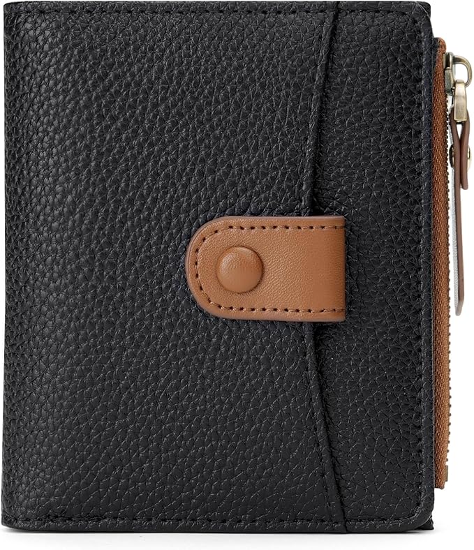 SENDEFN Small Wallet Women Leather RFID Blocking Bifold Zipper Pocket Card Holder with ID Window