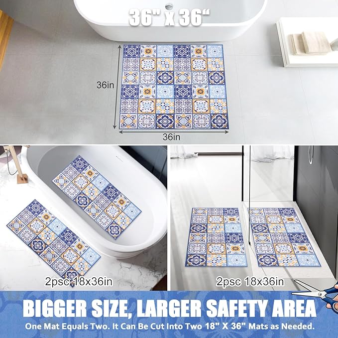 Shower Mat Bathtub Mat Non-Slip - 36x36 Inch, Soft Comfort Bath Mat with Drainage Holes, PVC Loofah Massage Bathmat for Shower, Tub, Bathroom, Wet Areas, Quick Drying