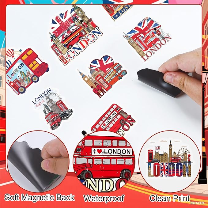 London Fridge Magnets Gifts - 16Pcs London Souvenirs Gift City Travel Magnetic Refrigerator United Kingdom Red Phone Box Fridge Magnetic Stickers for Home Kitchen Office Locker Traveler Tourist