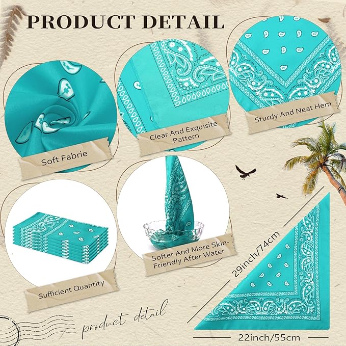 Blulu 6 Pcs Neon Color Cowboy Bandanas for Men Women Assorted Paisley Pattern Handkerchiefs 22 x 22 Inch Kids Headwrap Scarfs