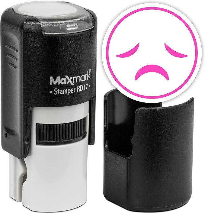 MaxMark Round Self Inking Emoji Stamp - Sad - Pink Ink