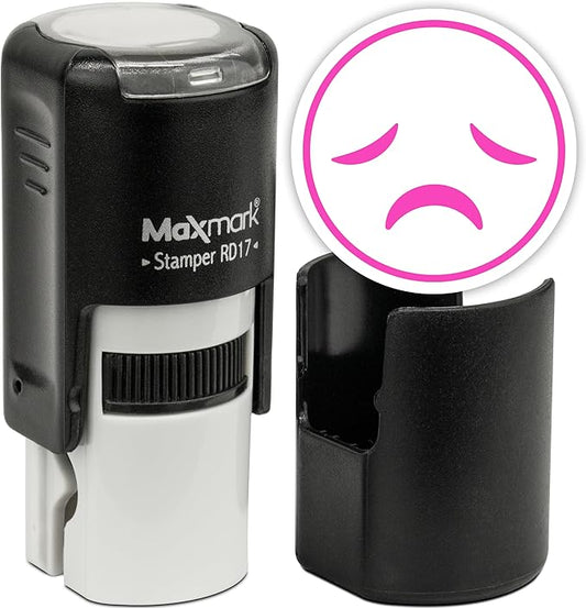 MaxMark Round Self Inking Emoji Stamp - Sad - Pink Ink