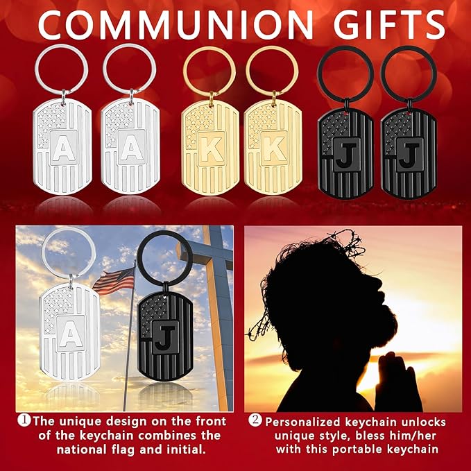 Valentines Day Gifts for Him -Initial Keychain Gifts for Men,A-Z Letter American Flag KeyChain for Men