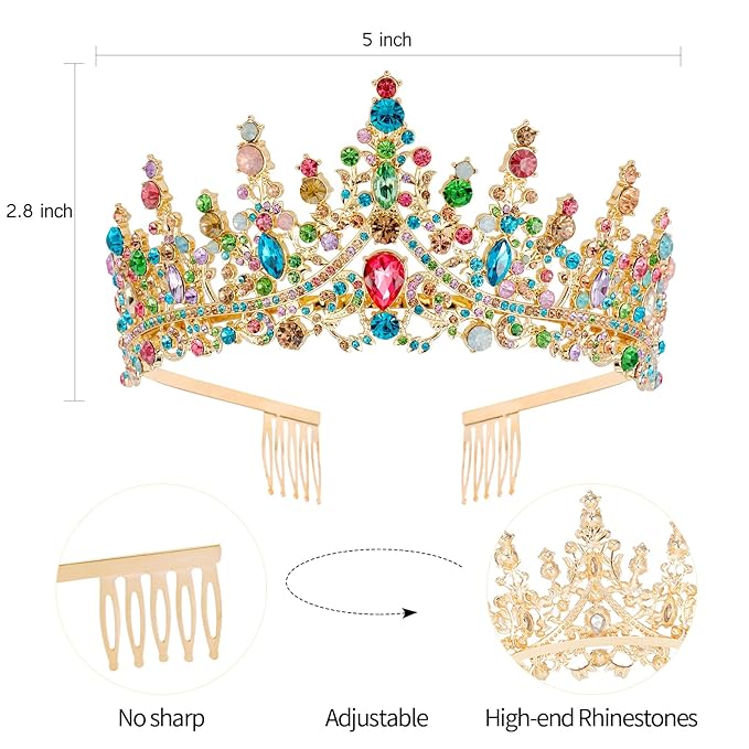 VELSCRUN Colourful Crystal Birthday Tiara Crowns for Women Girls It's My Birthday Sash Queen Girls Princess Crown with Combs Happy Birth Party Decorations Mom Sisters Birth Gift Hair Accessories