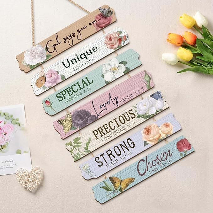 CHDITB God Says You are Wooden Sign, Peony Flower Wooden Hanging Plaque, Christian Religious Quotes Door Hanger, Scripture Art Inspirational Bible Verse Wall Art for Girl Bedroom Living Room Decor