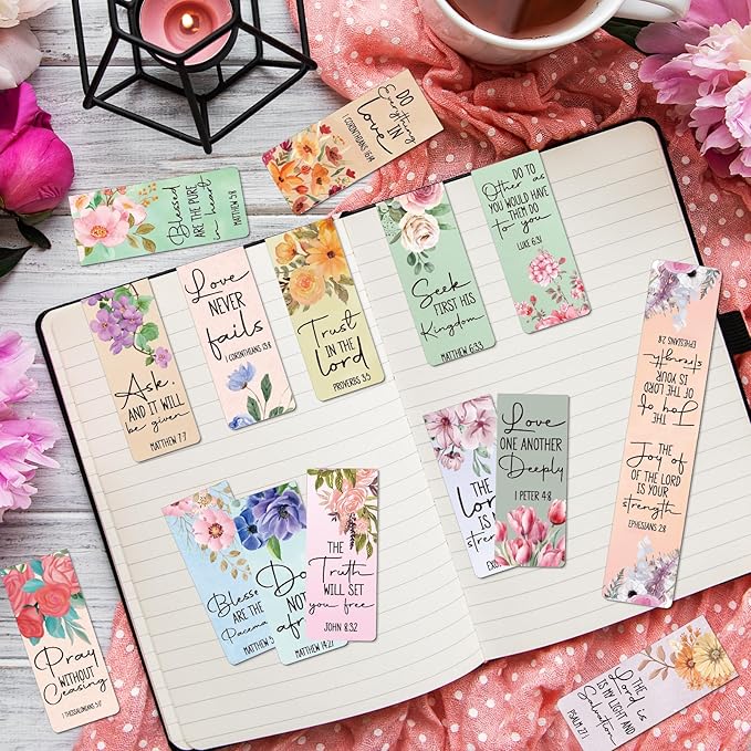 Bible Verses Magnetic Bookmark - 30Pcs Inspirational Floral Book Mark Magnets Christian Flower Bookmarks Magnetic Religious Faith Book Markers Page Clip for Women Students Teachers Reading Gift