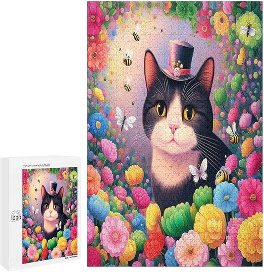 Wooden Puzzles 1000 Piece，Cat Portrait Themed Jigsaw Puzzles，Educational Games，Family Puzzles，Unique Gifts for Wall Art，Funny Puzzles，Stress Relief Games，Puzzle Games