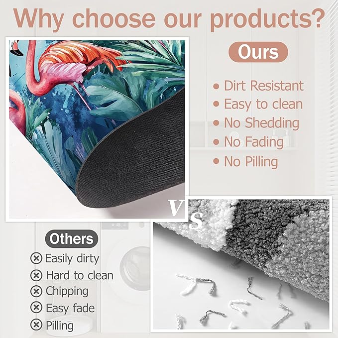 Bath Mat,Flamingo Tropical Bathroom Rugs,Quick-Drying Non-Slip Rubber Bath Mats Exotic Leaves Flower Absorbent Diatomaceous Earth Mat for Bathroom Home Decor 17"x29.5"