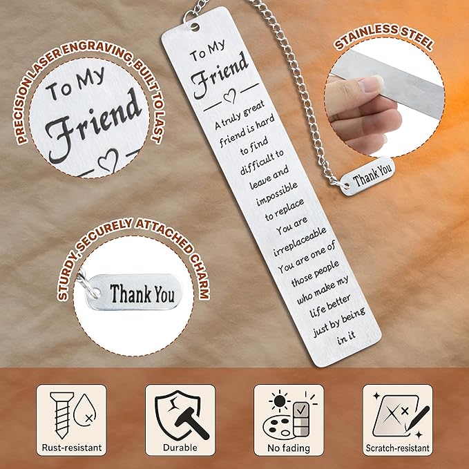 Friend Metal Bookmark for Women – Long Distance Friendship Gifts for Book Lovers, Unique Best Friend Gift for Female Friends, Sentimental Bookmark for Reading Women, Thoughtful Gifts for Friends