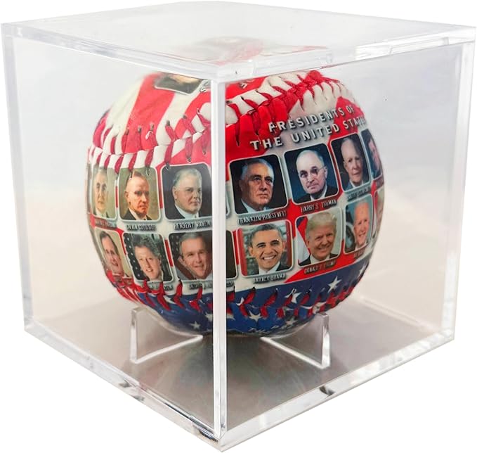 Presidents of The United States Collectible Baseball – Patriotic Red White & Blue Keepsake with U.S. Presidents Portraits in Clear Acrylic Display Case – American History Souvenir Gift