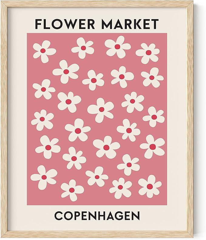 HAUS AND HUES Flower Market Poster, Danish Pastel Floral Wall Art, Aesthetic Flower Prints, Pastel Room Decor (Beige Framed, 16" x 20")