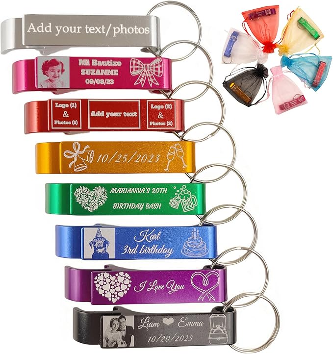 WYPAS 50pcs Personalized Bottle Opener - Custom Bottle Opener Keychain for Wedding, Anniversary, party,Support for Customized Logos., 64mmÃ—12mmÃ—14mm