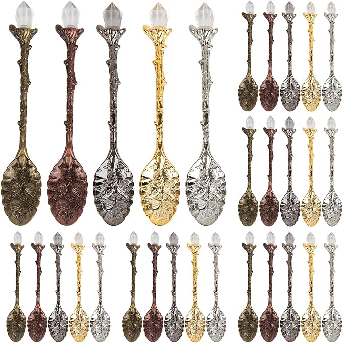 AUEAR, 50 Pack Vintage Crystal Spoons Set Carved Coffee Tea for Home Office Party Supplies