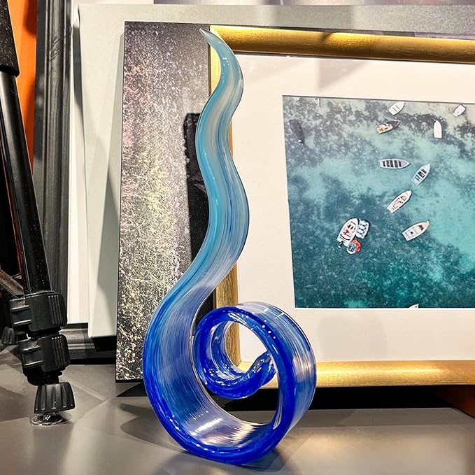 11.4" Tall Hand-Blown Glass Sculpture Murano-Style Sculpture Art Ornament Statue Figurines Home Decor Accent Piece Coastal Ocean Nautical Home Decor,Shelf,TV Stand,Tabletop Centerpieces,Wonderful Gift