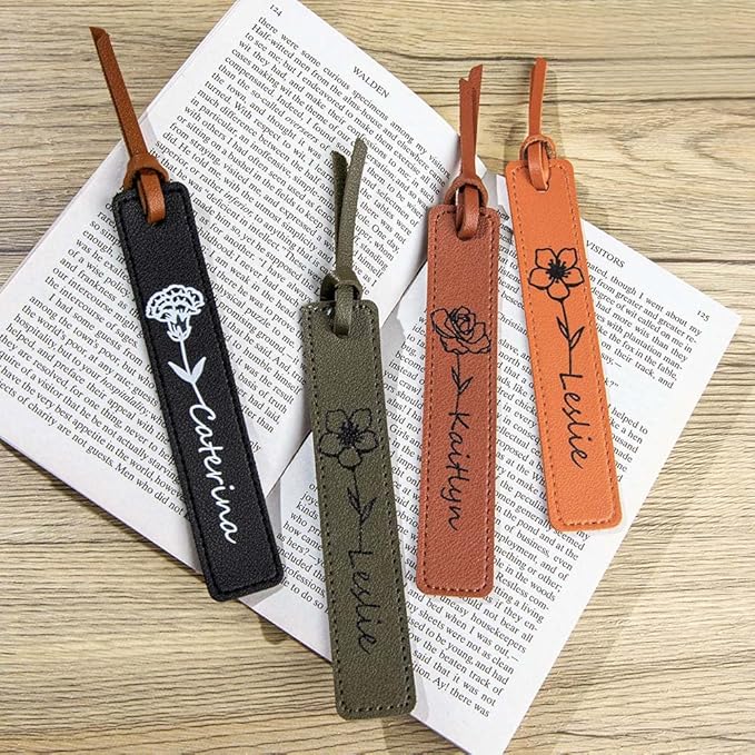 Handcrafted Birthday Flower Bookmark Personalized with Name Book Markers Customizable Gift for 21st Birthday Gifts for Women PU Leather Crafted Bookmarks for Women Book Lovers Personalized Bookmark