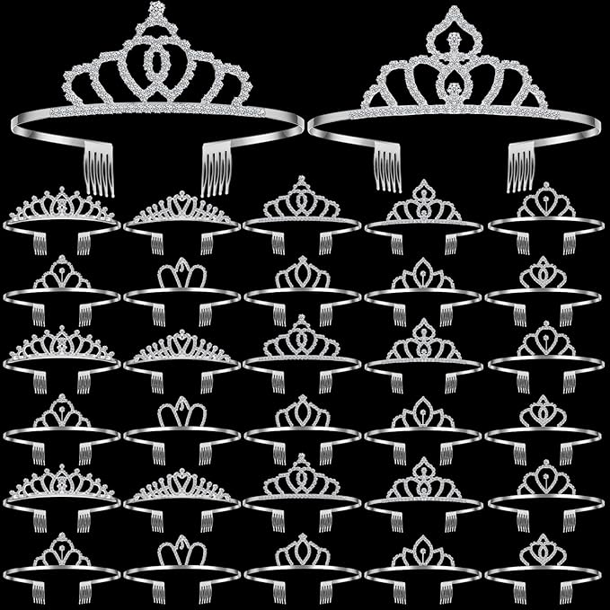 Lyrow 30 Pcs Tiara Crowns for Women Bulk Princess Headband Crystal Queen Crown with Combs Headband Silver Princess Tiaras for Birthday Wedding Halloween Christmas