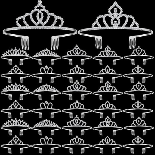 Lyrow 30 Pcs Tiara Crowns for Women Bulk Princess Headband Crystal Queen Crown with Combs Headband Silver Princess Tiaras for Birthday Wedding Halloween Christmas